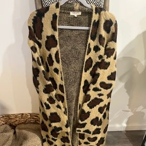 Leopard print knee length cardigan